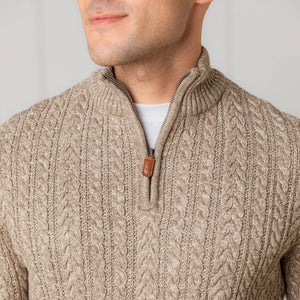 Organic Half Zip Pullover - Taupe Marl Cable