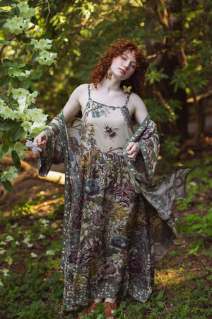Love Grows Wild Bohéme Long Maxi Slip Dress w/ Bees Floral