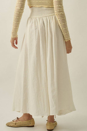 Floral-Embroidered Drop-Waist Yoke Maxi Skirt
