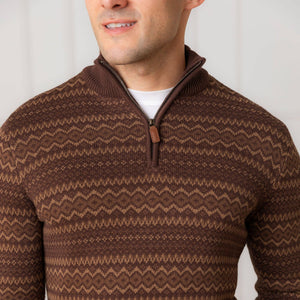 Organic Half Zip Pullover - Chocolate Fireside Fair Isle