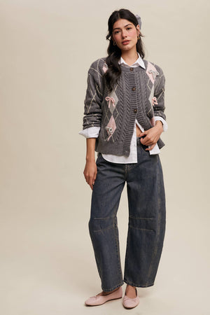 Argyle Bow Detail Knit Cardigan