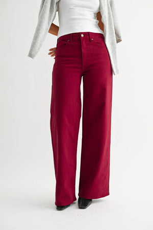 High Rise Palazzo Jeans – Dark Vintage Cherry Red