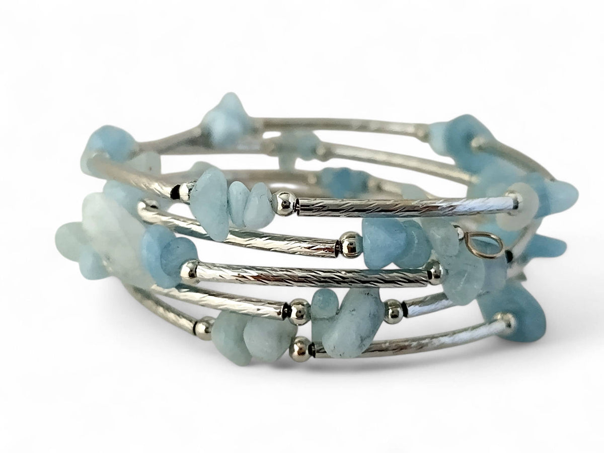 Gemstone Memory Wire Bracelet, Aquamarine Bracelet