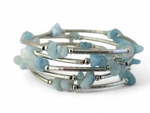 Gemstone Memory Wire Bracelet, Aquamarine Bracelet