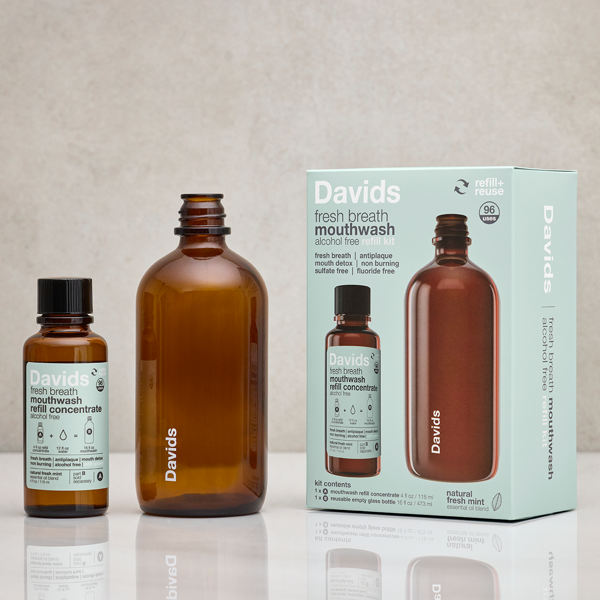 Davids Hydroxi™ Fresh Breath Mouthwash Refill Kit – Natural Fresh Mint