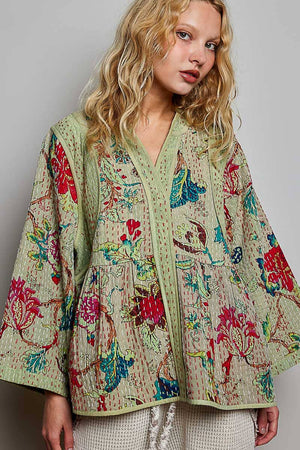 Quilted Floral Kimono-Style Top