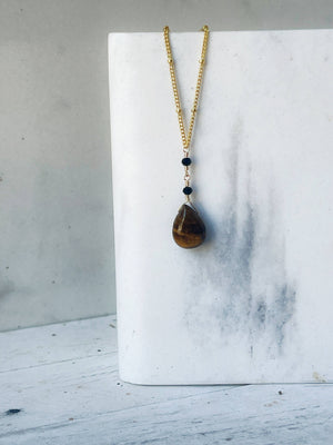 Tiger's Eye & Black Glass Necklace