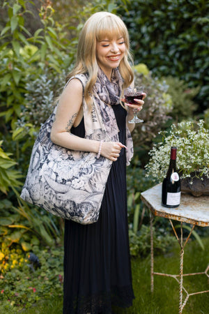 Peace Wine & Sunshine Floral Boho Linen Tote Bag, Blush