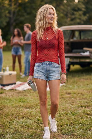 Polka Dot mesh Long Sleeve Top