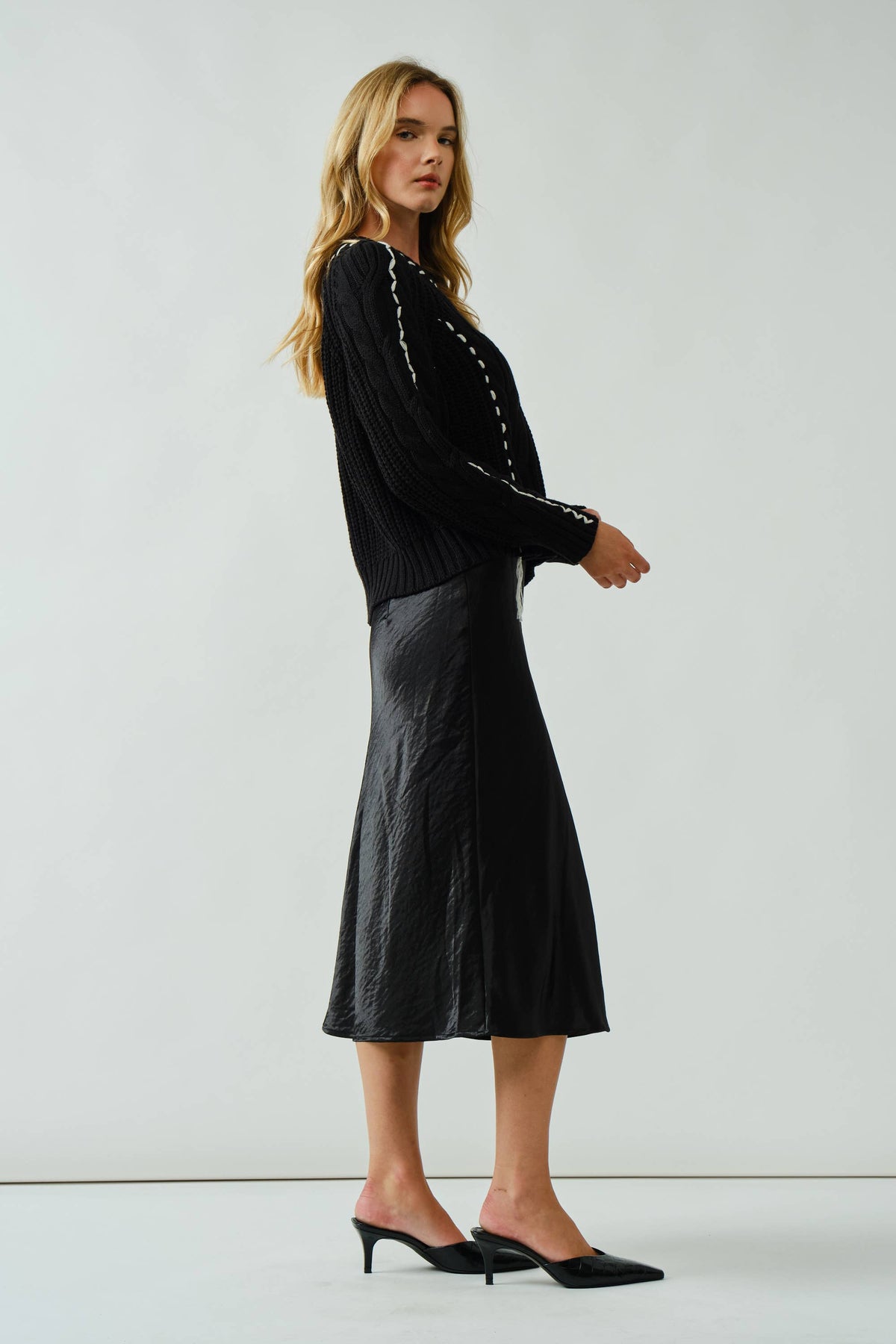 A-Line Satin Midi Skirt