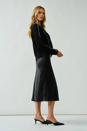 A-Line Satin Midi Skirt