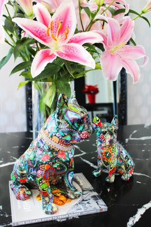 Painted Flower French Bulldog with Necklace - 8" Tall