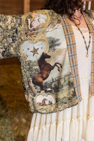 Born to Run Pixie Duster Crop Kimono w/ Horse & Flower Print