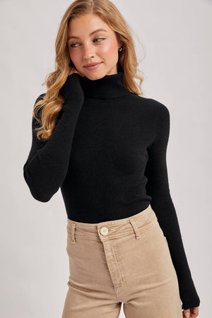 Seamless Ribbed Knit Turtleneck Sweater