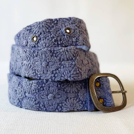 Azure Seas Embroidered Wool Belt