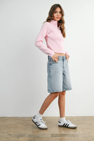Zip Up Long Sleeve Mock Neck Cardigan