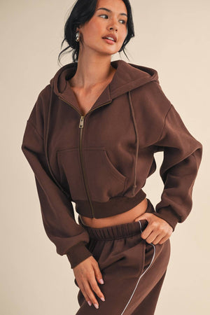 Cozy Fleece Oversized Crop Full Zip Hoodie