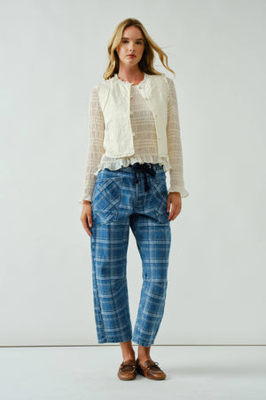 Plaid Semi Barrel Jeans w/ Belt