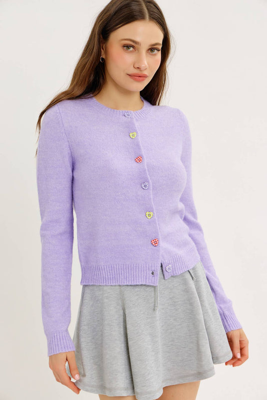 Soft Pastel Cardigan with Heart Buttons