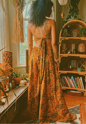 Silk Vintage Floral Palazzo Pants