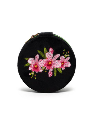 Orchids Velvet Jewelry Case – Black & Pink