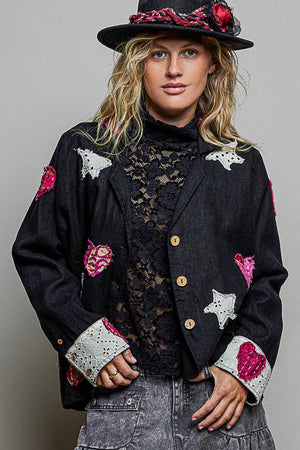Star & Heart Appliqué Relaxed Blazer