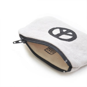 Peace Sign Blockprint Cotton Canvas Coin Purse