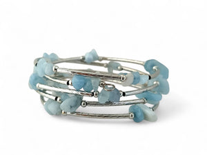 Gemstone Memory Wire Bracelet, Aquamarine Bracelet