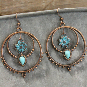 Double Hoop & Flower Dangle Earrings