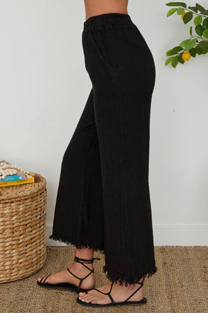 Italian Linen Pants with Raw Hem and Pockets