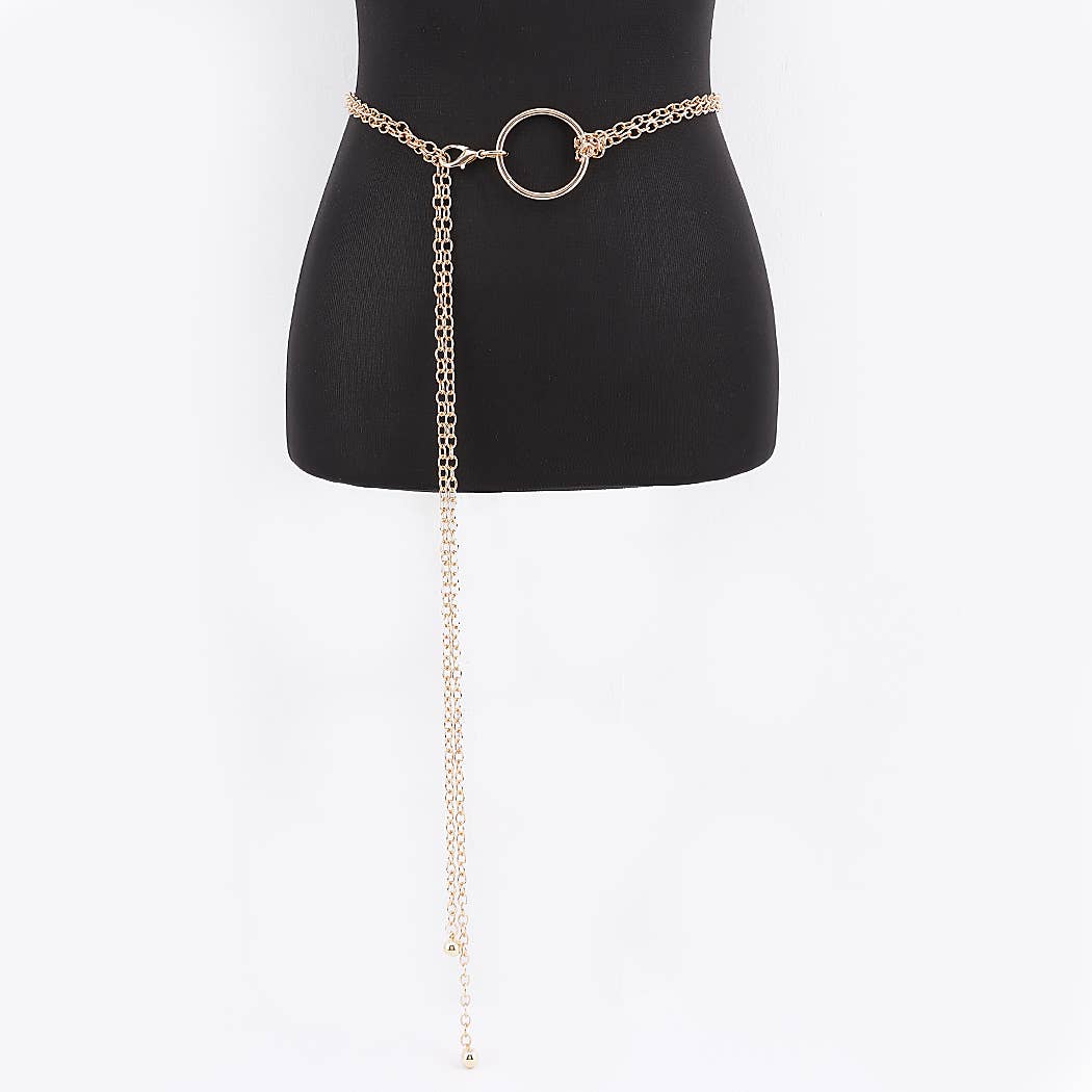 Circle Buckle Layered Chain Waist Belt