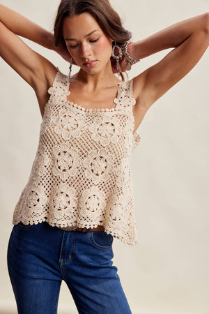 Crochet Lace Square Neck Tank Top