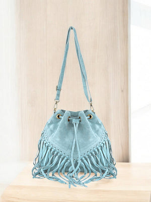 Emanuela Suede Leather Fringe Bag - Gray