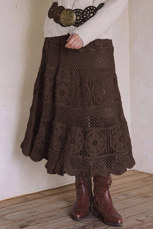Brown Crochet Maxi Skirt
