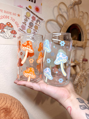 Retro Floral Mushroom Glass Cup