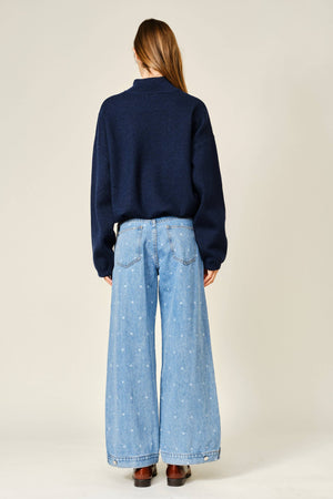 Polka Dot Curved Seam Barrel Jeans