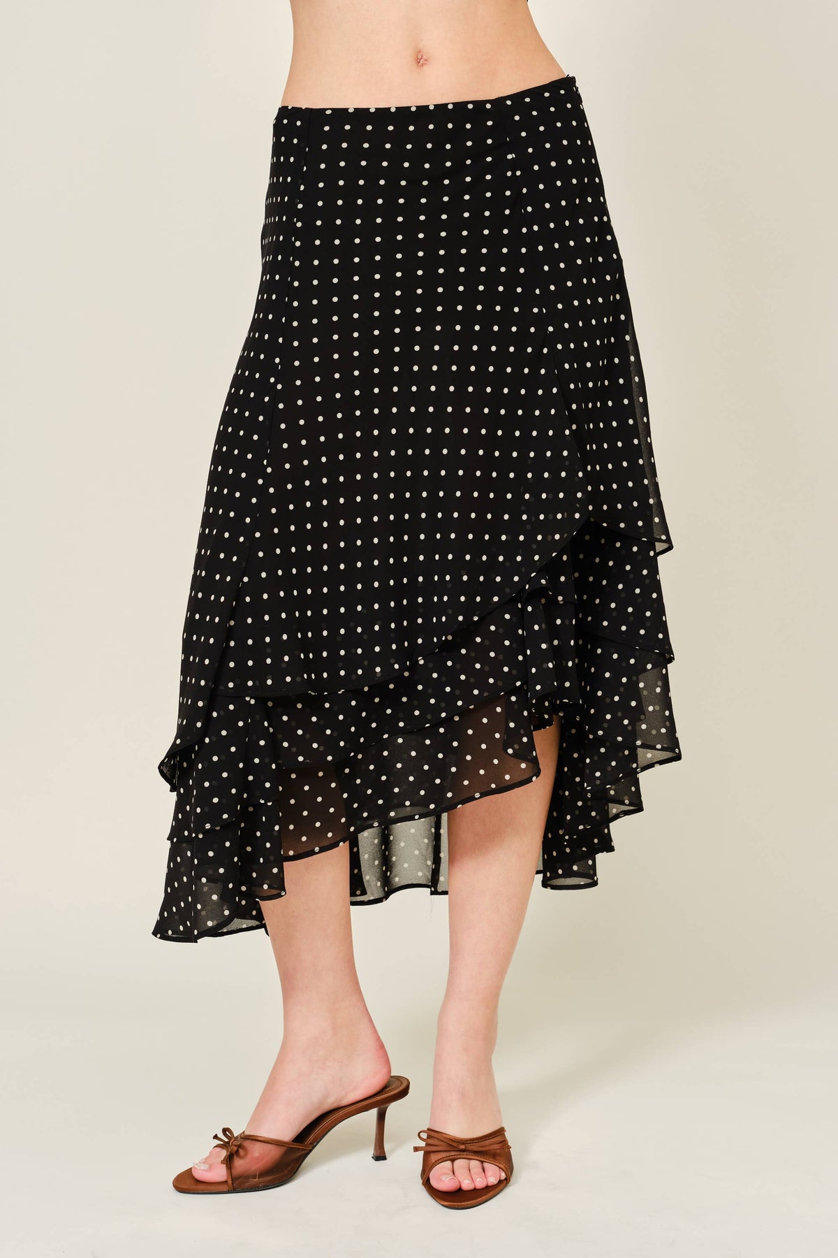 Polka Dot Tiered Asymmetrical Hem Skirt