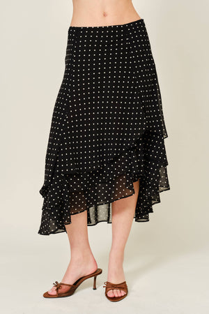 POLKA DOT TIERD UNBALANCE HEM SKIRT