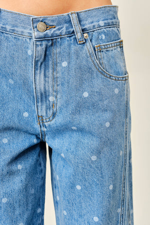 Polka Dot Curved Seam Barrel Jeans