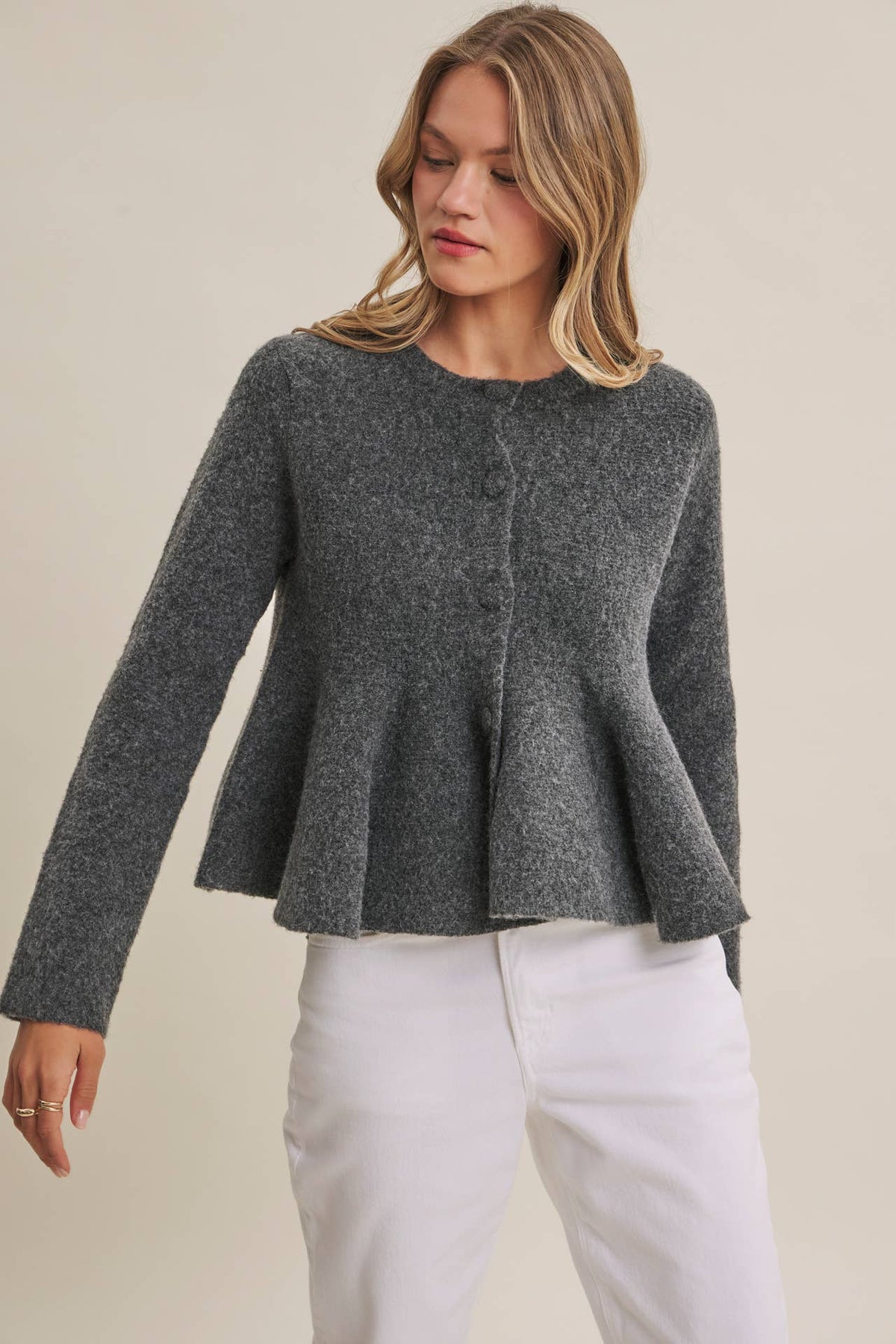 Parisian Afternoon Recycled Wool-Blend Peplum Sweater Top