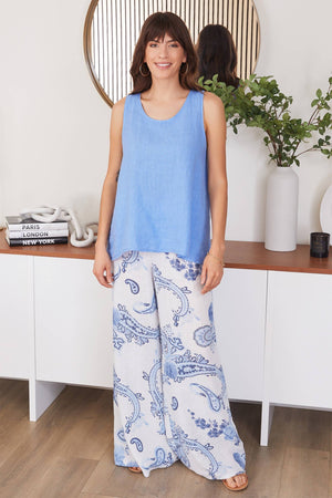 Linen Back Button Sleeveless Top