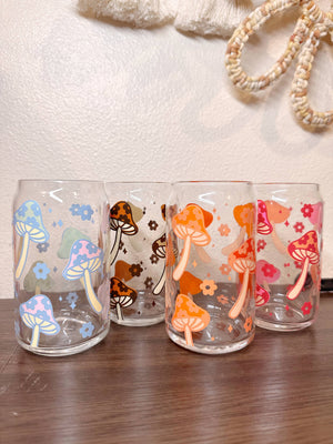 Retro Floral Mushroom Glass Cup