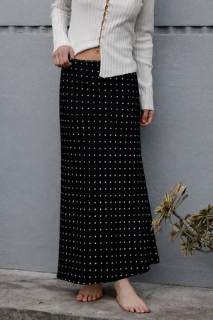 Polka Dot Satin Midi Skirt