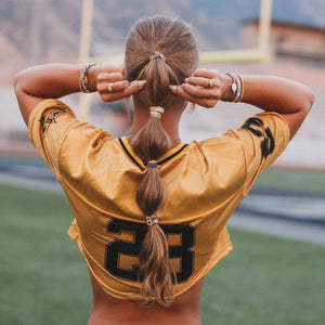 Game Day Hair Tie Bracelet Set – Purple & Yellow