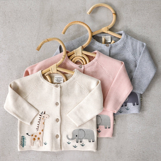 Animal Safari Embroidered Organic Baby Cardigan