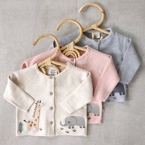 Animal Safari Embroidered Organic Baby Cardigan