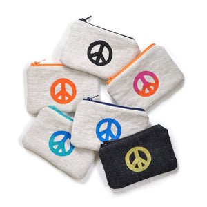 Peace Sign Blockprint Cotton Canvas Coin Purse