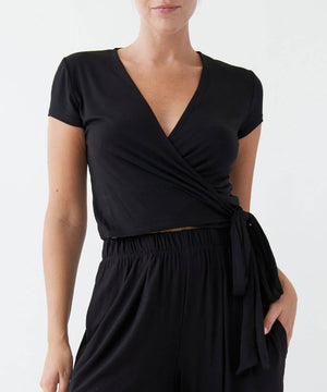 Bamboo Wrap Cap-Sleeve Crop Top