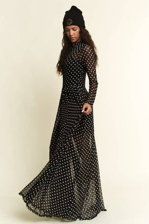Polka Dot Mesh Maxi Dress