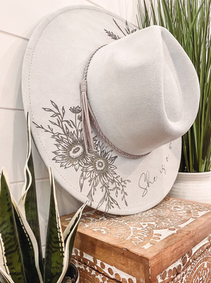 Engraved Sunflower Hat - Light Gray